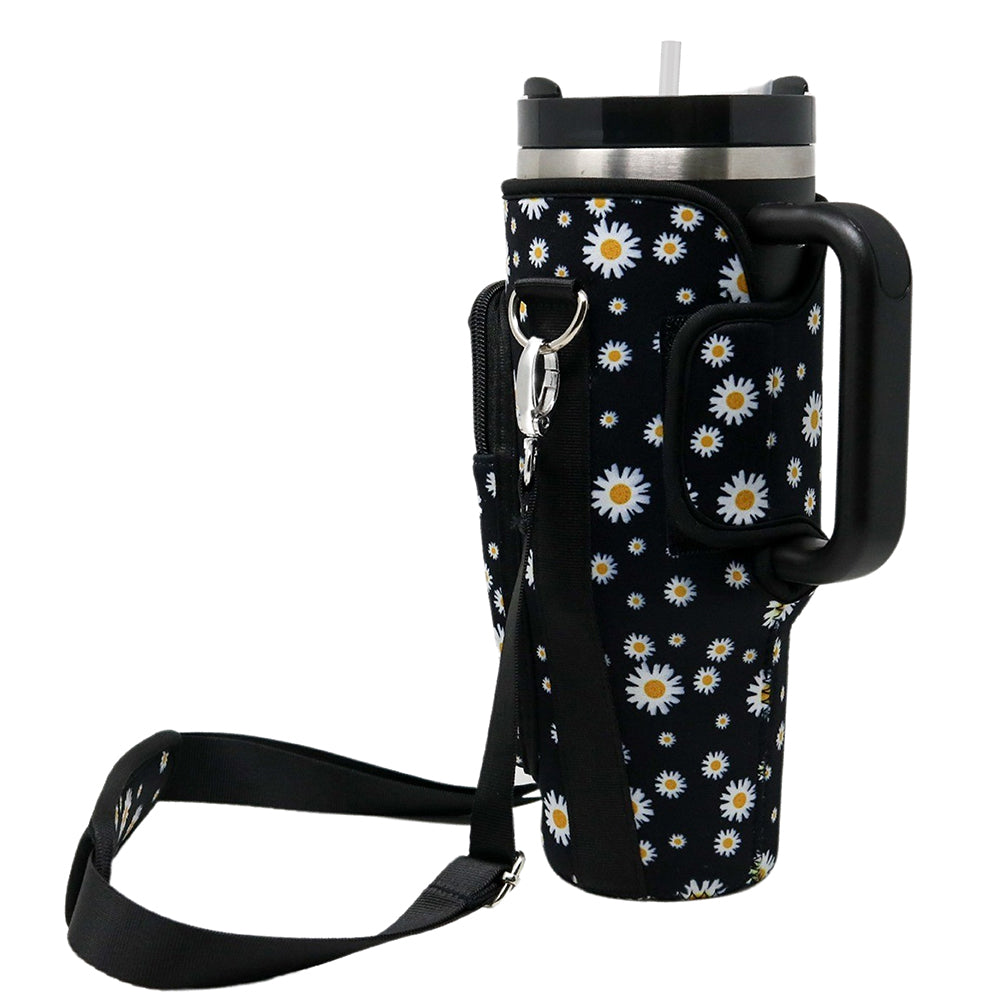 Tumbler Crossbody Holder Sling Bag | Black Daisy