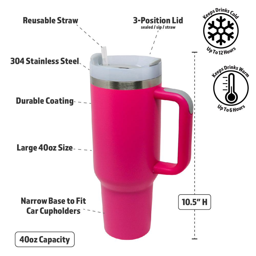 40oz Stainless Steel Insulated Mega Tumbler | Hot Pink
