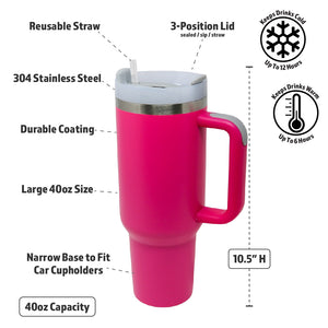 40oz Stainless Steel Insulated Mega Tumbler | Hot Pink