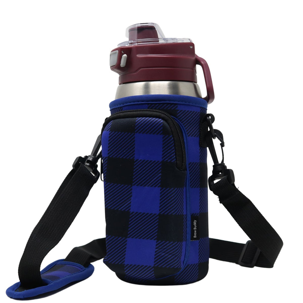 Cross Body Bag Bottle Holder | Blue Buffalo Plaid