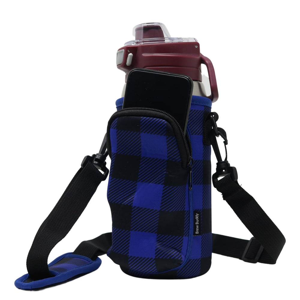 Cross Body Bag Bottle Holder | Blue Buffalo Plaid