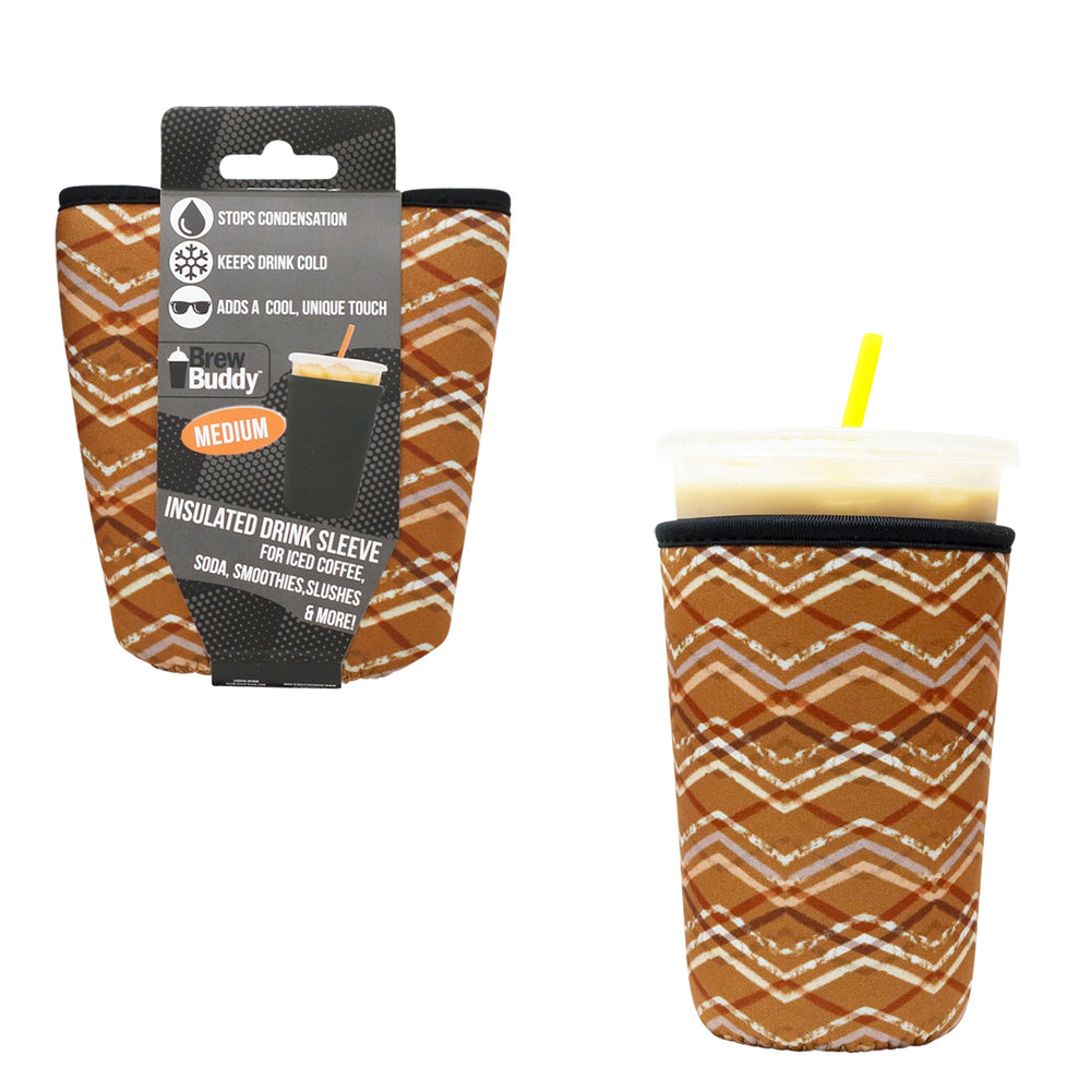 Insulated Iced Coffee & Drink Sleeve - Brown Chevron