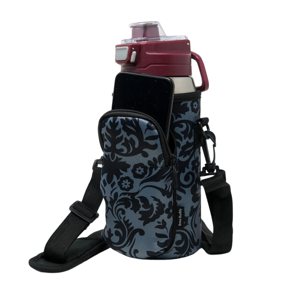 Cross Body Bag Bottle Holder | Grey Damask