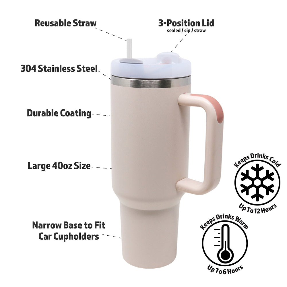 40oz Stainless Steel Insulated Mega Tumbler | Light Pink