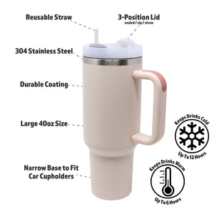 40oz Stainless Steel Insulated Mega Tumbler | Light Pink