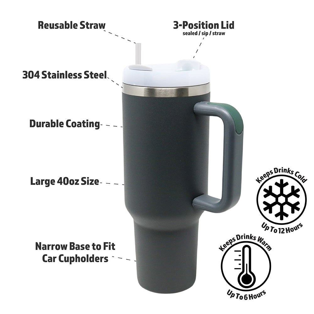 40oz Stainless Steel Insulated Mega Tumbler | Steel Grey