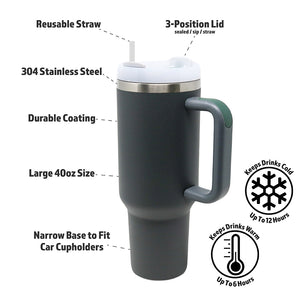 40oz Stainless Steel Insulated Mega Tumbler | Steel Grey