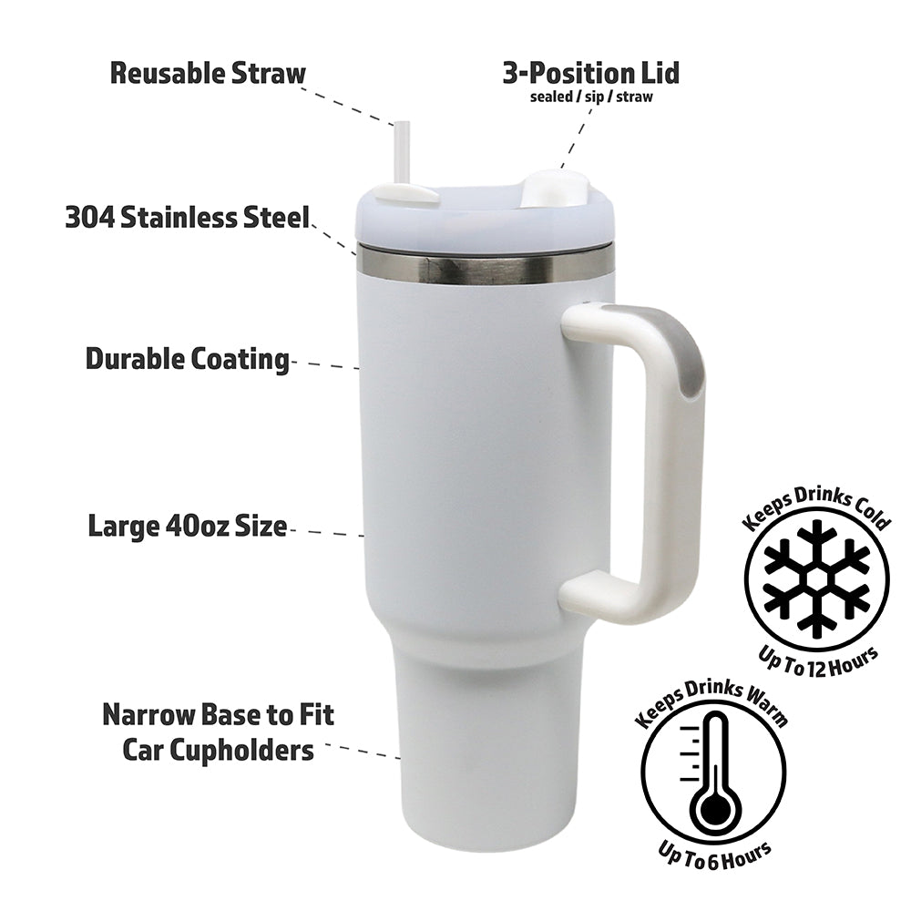 40oz Stainless Steel Insulated Mega Tumbler | White