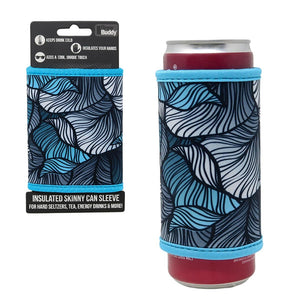 Insulated Skinny Can Drink Sleeve | Turquoise Leaves