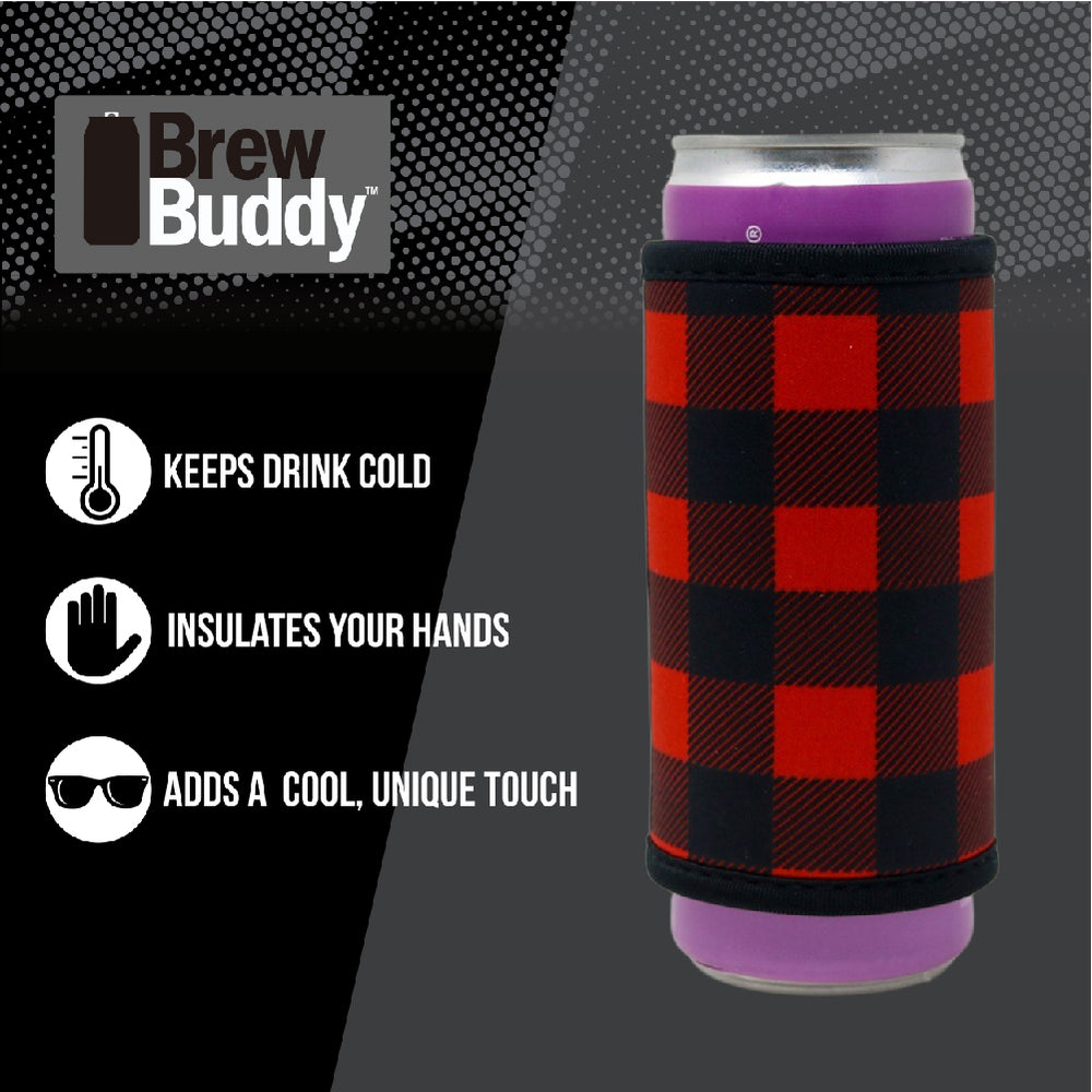 Insulated Skinny Can Drink Sleeve | Red Buffalo Plaid