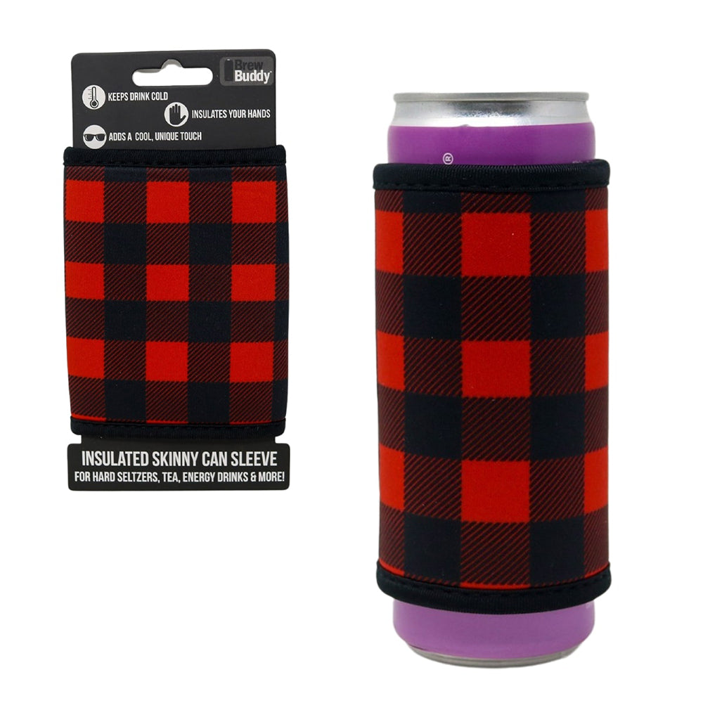 Insulated Skinny Can Drink Sleeve | Red Buffalo Plaid