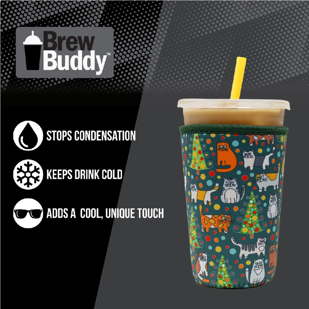 Insulated Iced Coffee & Drink Sleeve - Christmas Kitties