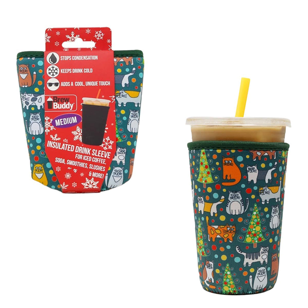 Insulated Iced Coffee & Drink Sleeve - Christmas Kitties