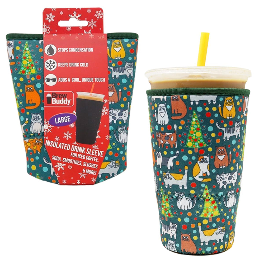 Insulated Iced Coffee & Drink Sleeve - Christmas Kitties