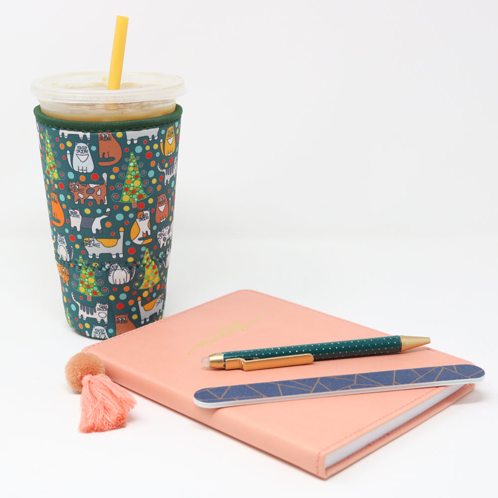 Insulated Iced Coffee & Drink Sleeve - Christmas Kitties