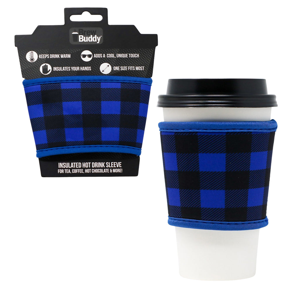 Hot Coffee Insulated Drink Sleeve  Blue Buffalo Plaid - Brew Buddy  Neoprene – shopbrewbuddy