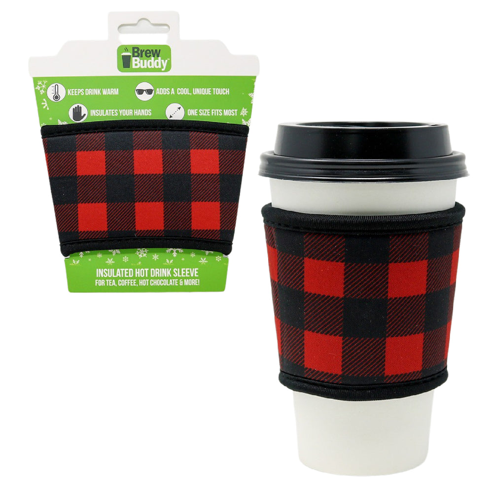 Hot Coffee Insulated Drink Sleeve  Blue Buffalo Plaid - Brew Buddy  Neoprene – shopbrewbuddy