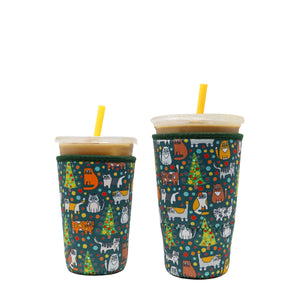Insulated Iced Coffee & Drink Sleeve - Christmas Kitties