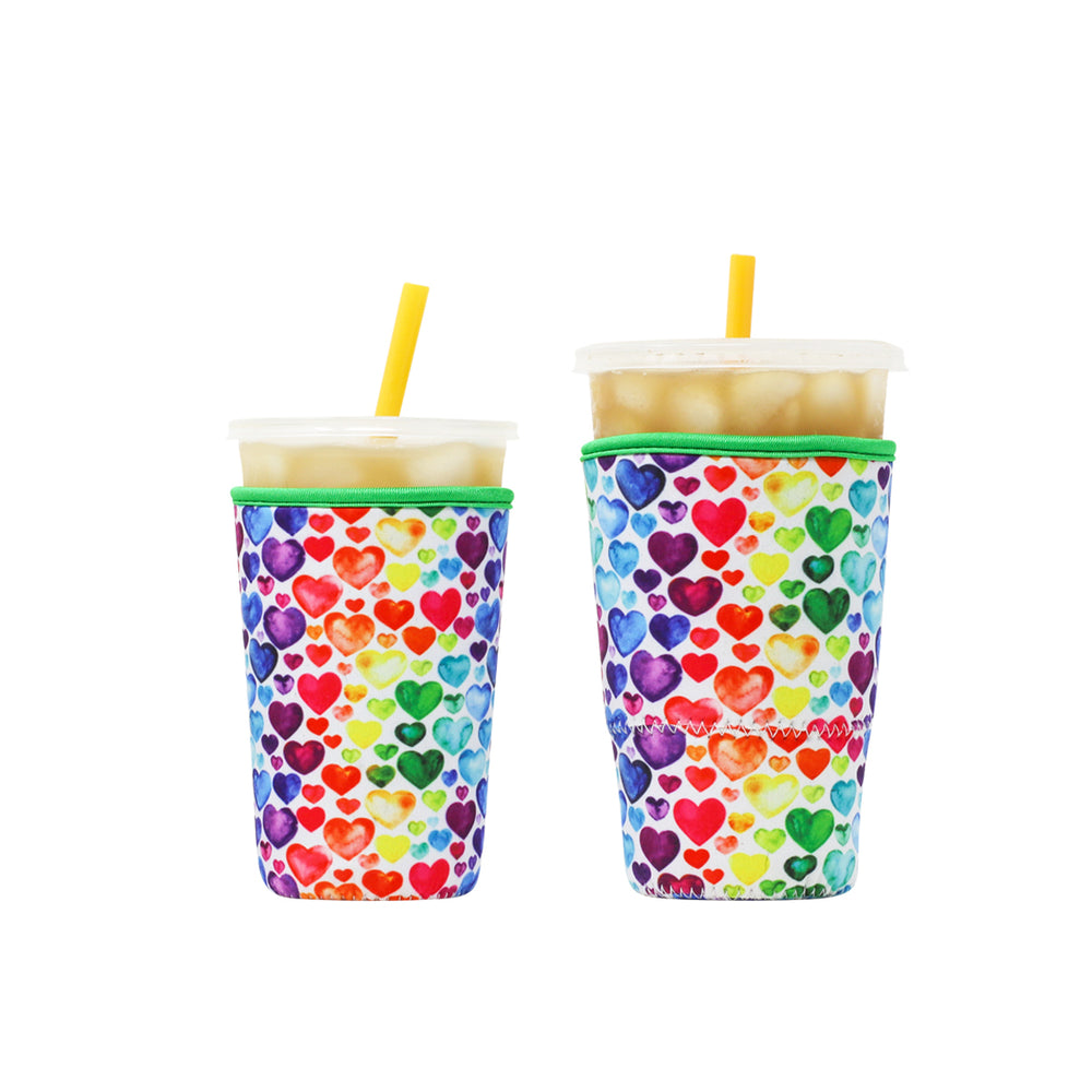 Insulated Iced Coffee & Drink Sleeve - Rainbow Hearts