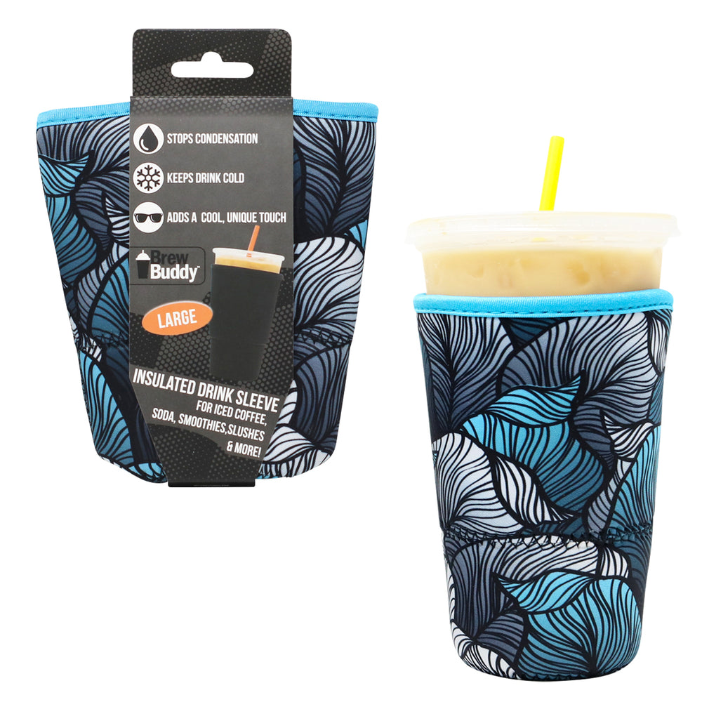 Insulated Iced Coffee & Drink Sleeve - Turquoise Leaves - Brew Buddy  Neoprene – shopbrewbuddy