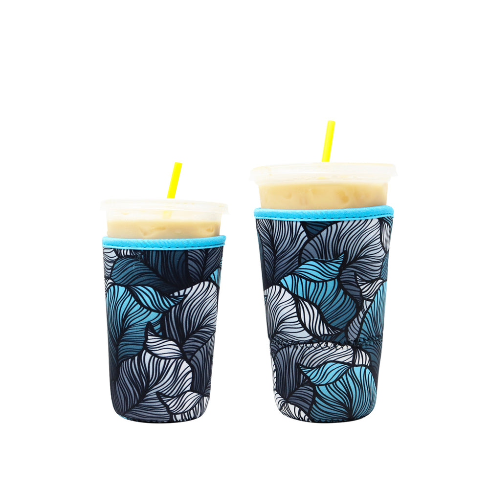 Insulated Iced Coffee & Drink Sleeve - Turquoise Leaves